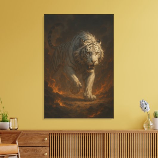 Ice Spirit White Tiger – Mystic Guardian of Calm P Canvas Afdruk (Insitu (Woonkamer))