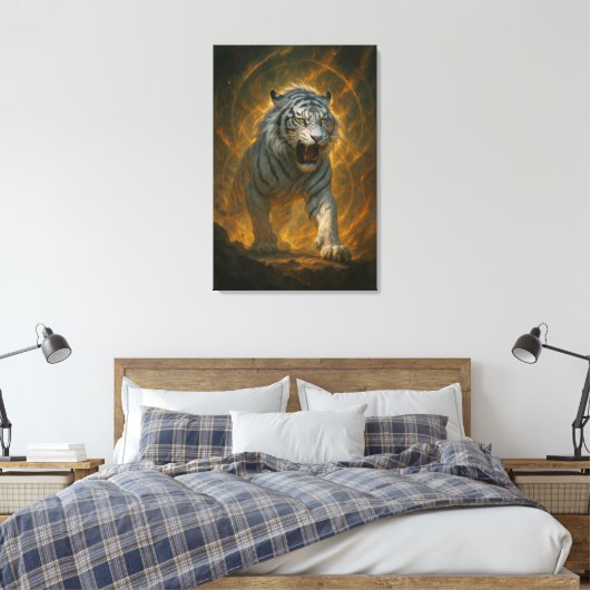 Ice Spirit White Tiger – Mystic Guardian of Calm P Canvas Afdruk (Insitu (Slaapkamer))