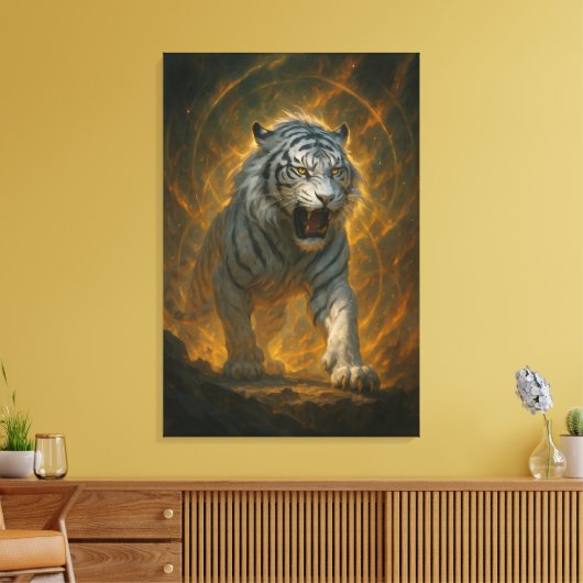 Ice Spirit White Tiger – Mystic Guardian of Calm P Canvas Afdruk (Insitu (Woonkamer))