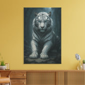 Ice Spirit White Tiger – Mystic Guardian of Calm P Canvas Afdruk (Insitu (Woonkamer))