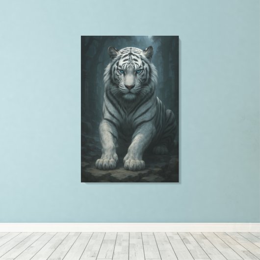 Ice Spirit White Tiger – Mystic Guardian of Calm P Canvas Afdruk (Insitu (Houten vloer))