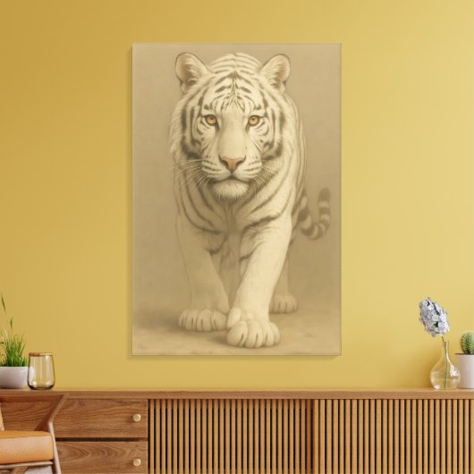 Ice Spirit White Tiger – Mystic Guardian of Calm P Canvas Afdruk (Insitu (Woonkamer))