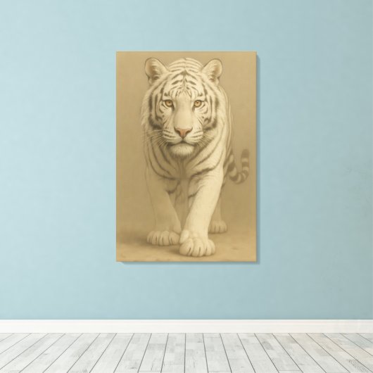 Ice Spirit White Tiger – Mystic Guardian of Calm P Canvas Afdruk (Insitu (Houten vloer))