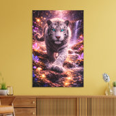 Ice Spirit White Tiger – Mystic Guardian of Calm P Canvas Afdruk (Insitu (Woonkamer))