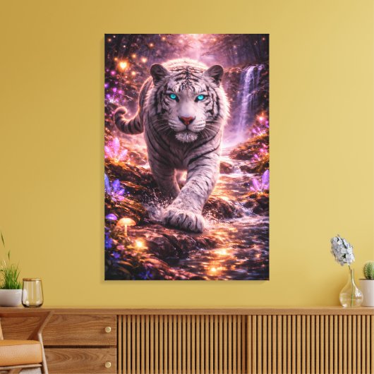 Ice Spirit White Tiger – Mystic Guardian of Calm P Canvas Afdruk (Insitu (Woonkamer))