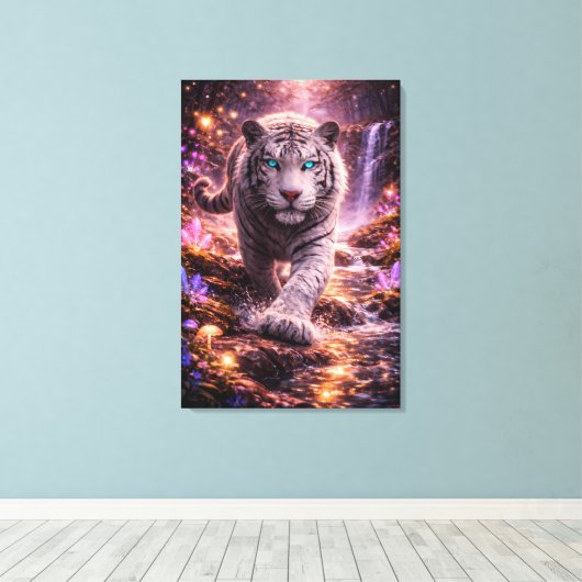 Ice Spirit White Tiger – Mystic Guardian of Calm P Canvas Afdruk (Insitu (Houten vloer))