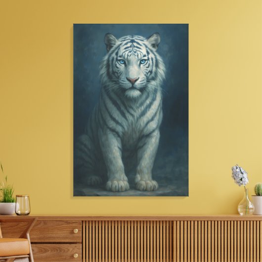 Ice Spirit White Tiger – Mystic Guardian of Calm P Canvas Afdruk (Insitu (Woonkamer))