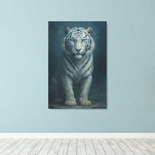 Ice Spirit White Tiger – Mystic Guardian of Calm P Canvas Afdruk (Insitu (Houten vloer))