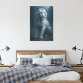 Ice Spirit White Tiger – Mystic Guardian of Calm P Canvas Afdruk (Insitu (Slaapkamer))