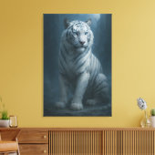 Ice Spirit White Tiger – Mystic Guardian of Calm P Canvas Afdruk (Insitu (Woonkamer))