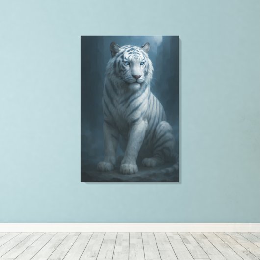Ice Spirit White Tiger – Mystic Guardian of Calm P Canvas Afdruk (Insitu (Houten vloer))
