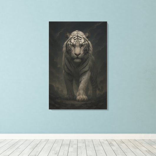 Ice Spirit White Tiger – Mystic Guardian of Calm P Canvas Afdruk (Insitu (Houten vloer))