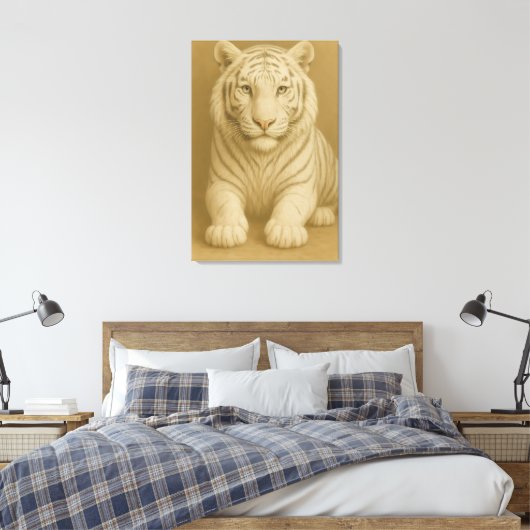 Ice Spirit White Tiger – Mystic Guardian of Calm P Canvas Afdruk (Insitu (Slaapkamer))