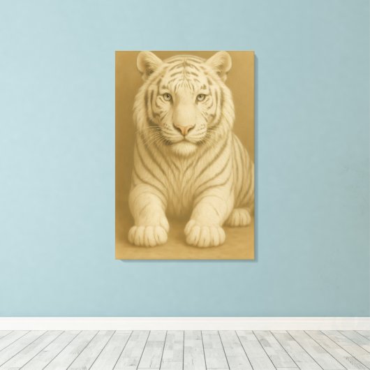 Ice Spirit White Tiger – Mystic Guardian of Calm P Canvas Afdruk (Insitu (Houten vloer))
