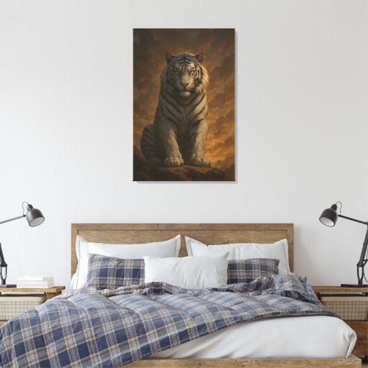 Ice Spirit White Tiger – Mystic Guardian of Calm P Canvas Afdruk (Insitu (Slaapkamer))