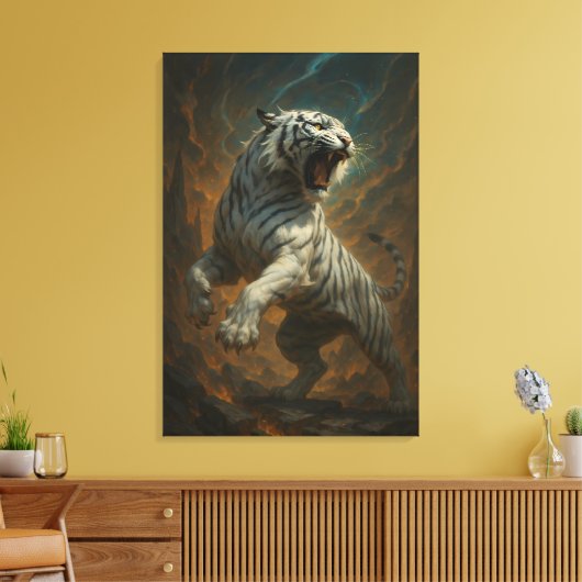 Ice Spirit White Tiger – Mystic Guardian of Calm P Canvas Afdruk (Insitu (Woonkamer))
