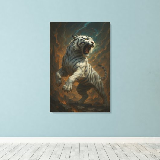 Ice Spirit White Tiger – Mystic Guardian of Calm P Canvas Afdruk (Insitu (Houten vloer))