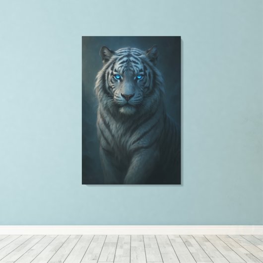 Ice Spirit White Tiger – Mystic Guardian of Calm P Canvas Afdruk (Insitu (Houten vloer))