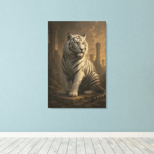 Ice Spirit White Tiger – Mystic Guardian of Calm P Canvas Afdruk (Insitu (Houten vloer))