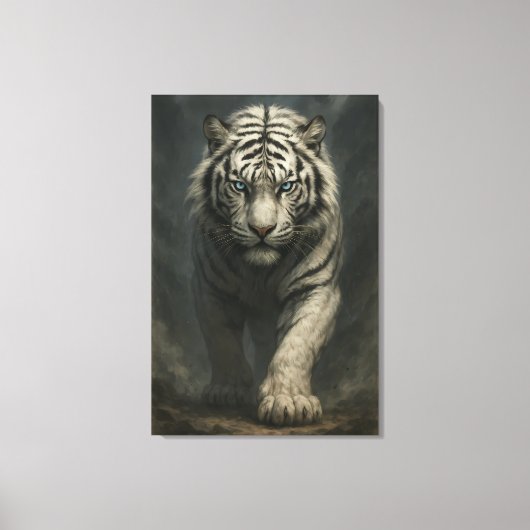 Ice Spirit White Tiger – Mystic Guardian of Calm P Canvas Afdruk (Voorkant)