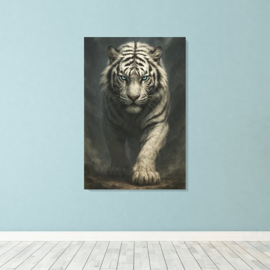 Ice Spirit White Tiger – Mystic Guardian of Calm P Canvas Afdruk (Insitu (Houten vloer))