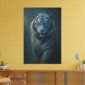 Ice Spirit White Tiger – Mystic Guardian of Calm P Canvas Afdruk (Insitu (Woonkamer))