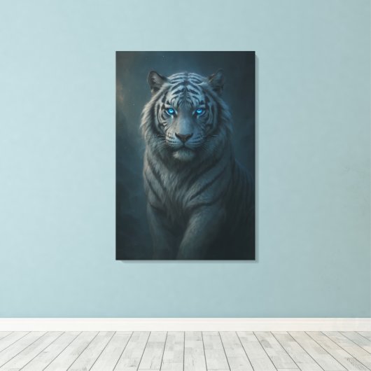 Ice Spirit White Tiger – Mystic Guardian of Calm P Canvas Afdruk (Insitu (Houten vloer))