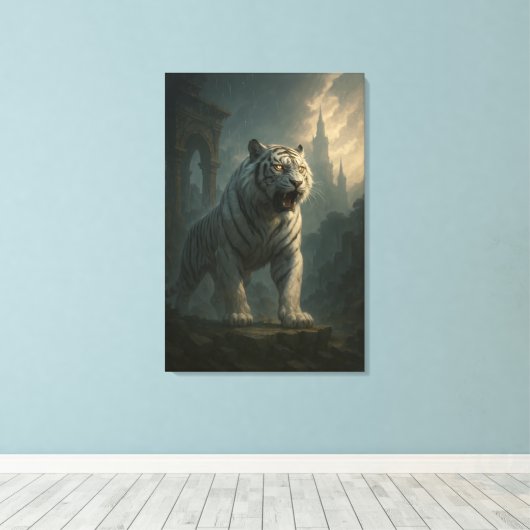 Ice Spirit White Tiger – Mystic Guardian of Calm P Canvas Afdruk (Insitu (Houten vloer))