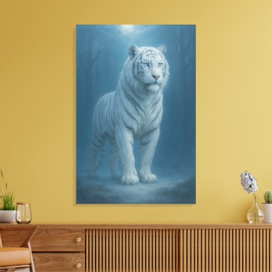 Ice Spirit White Tiger – Mystic Guardian of Calm P Canvas Afdruk (Insitu (Woonkamer))