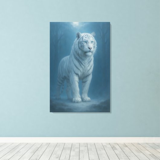 Ice Spirit White Tiger – Mystic Guardian of Calm P Canvas Afdruk (Insitu (Houten vloer))