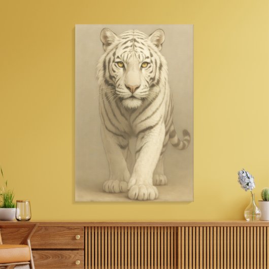 Ice Spirit White Tiger – Mystic Guardian of Calm P Canvas Afdruk (Insitu (Woonkamer))