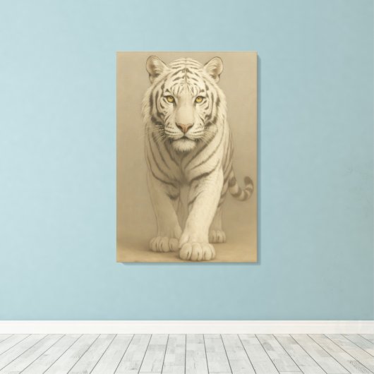 Ice Spirit White Tiger – Mystic Guardian of Calm P Canvas Afdruk (Insitu (Houten vloer))