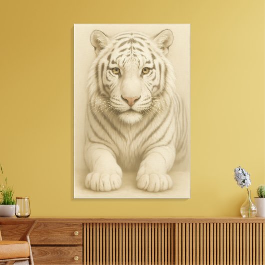 Ice Spirit White Tiger – Mystic Guardian of Calm P Canvas Afdruk (Insitu (Woonkamer))