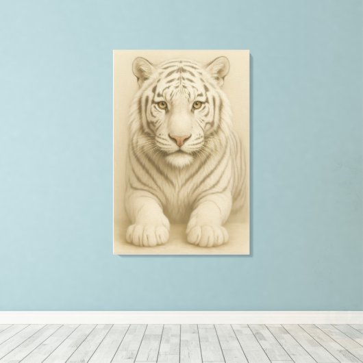 Ice Spirit White Tiger – Mystic Guardian of Calm P Canvas Afdruk (Insitu (Houten vloer))
