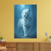 Ice Spirit White Tiger – Mystic Guardian of Calm P Canvas Afdruk (Insitu (Woonkamer))