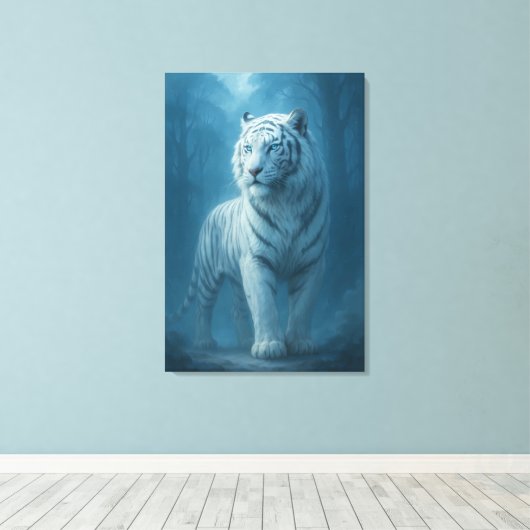 Ice Spirit White Tiger – Mystic Guardian of Calm P Canvas Afdruk (Insitu (Houten vloer))
