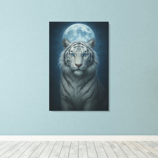 Ice Spirit White Tiger – Mystic Guardian of Calm P Canvas Afdruk (Insitu (Houten vloer))