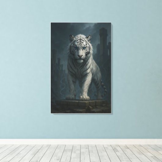 Ice Spirit White Tiger – Mystic Guardian of Calm P Canvas Afdruk (Insitu (Houten vloer))