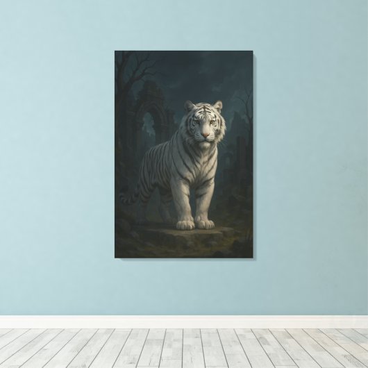 Ice Spirit White Tiger – Mystic Guardian of Calm P Canvas Afdruk (Insitu (Houten vloer))