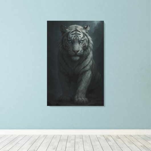 Ice Spirit White Tiger – Mystic Guardian of Calm P Canvas Afdruk (Insitu (Houten vloer))