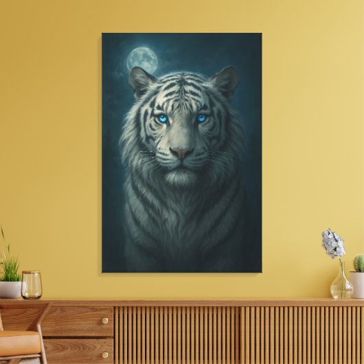 Ice Spirit White Tiger – Mystic Guardian of Calm P Canvas Afdruk (Insitu (Woonkamer))