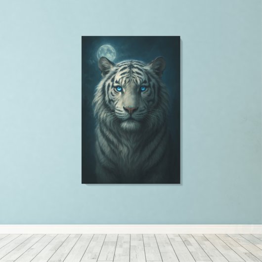 Ice Spirit White Tiger – Mystic Guardian of Calm P Canvas Afdruk (Insitu (Houten vloer))
