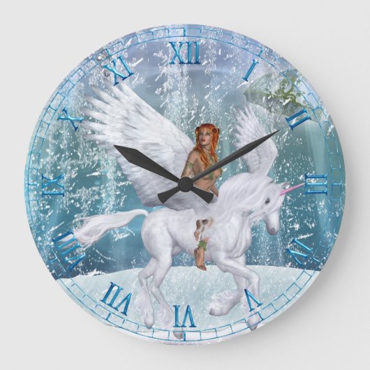 Ice Unicorn en Faerie Wall Clock Grote Klok (Voorkant)