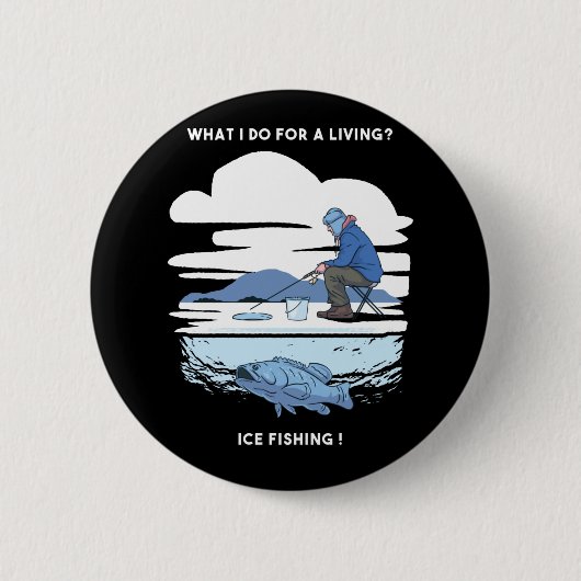 Ice Vist - Winter Fisherman Design Ronde Button 5,7 Cm (Voorkant)