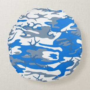 Ice Water Blue Camo Rond Kussen