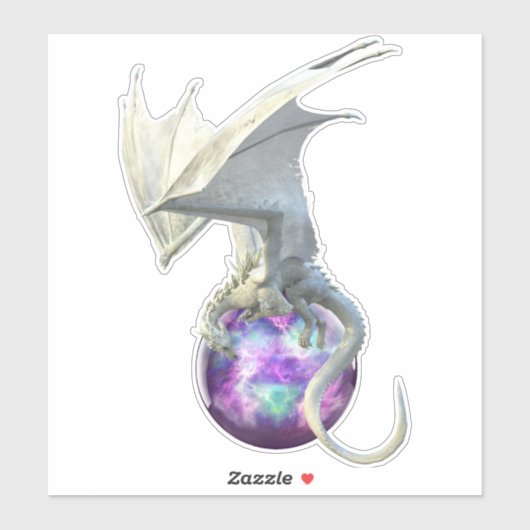 Ice White Dragon Paarse bol Fantasy Sticker (Vel)
