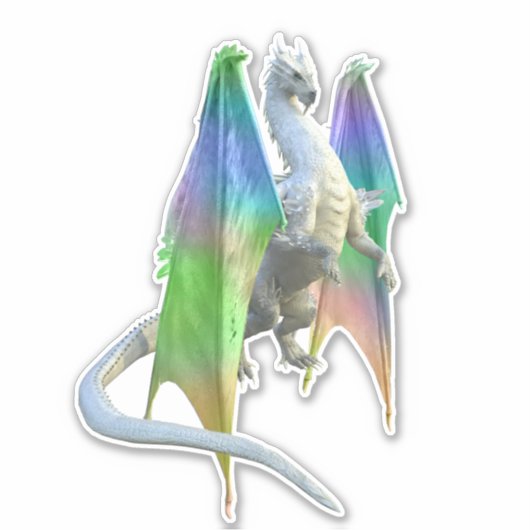 Ice White Dragon regenboog vleugels fantasie Sticker (Voorkant)