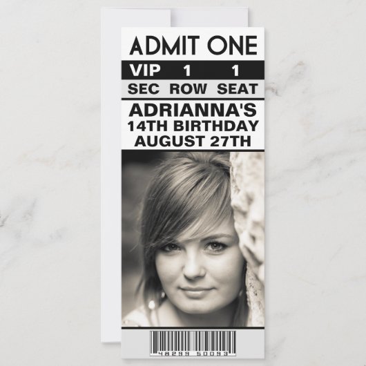 Ice White VIP Photo Ticket Birthday Party Kaart (Voorkant)