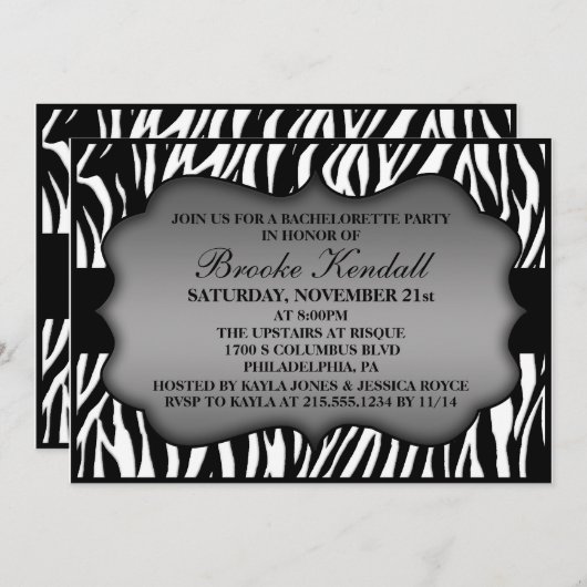 Ice White Wild Night Zebra Bachelorette Party Kaart (Voorkant / Achterkant)