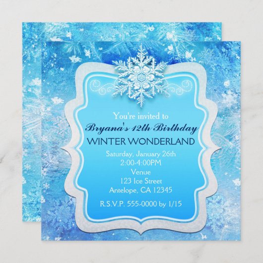 Ice Winter Wonderland Snowflake-uitnodigingen, bev Kaart (Voorkant / Achterkant)